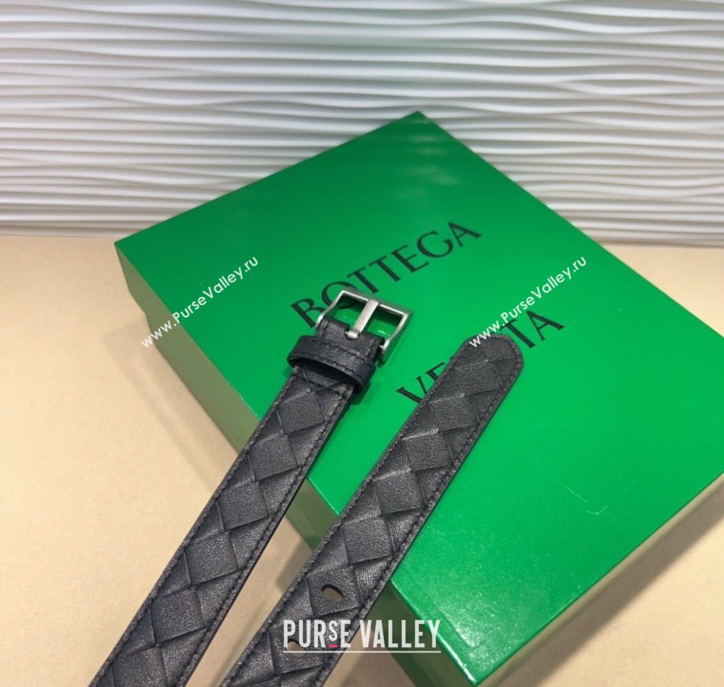 Bottega Veneta Intrecciato Leather Belt 2cm with Pin Buckle Black/Silver 2025 BV26010404 (99-260104079)