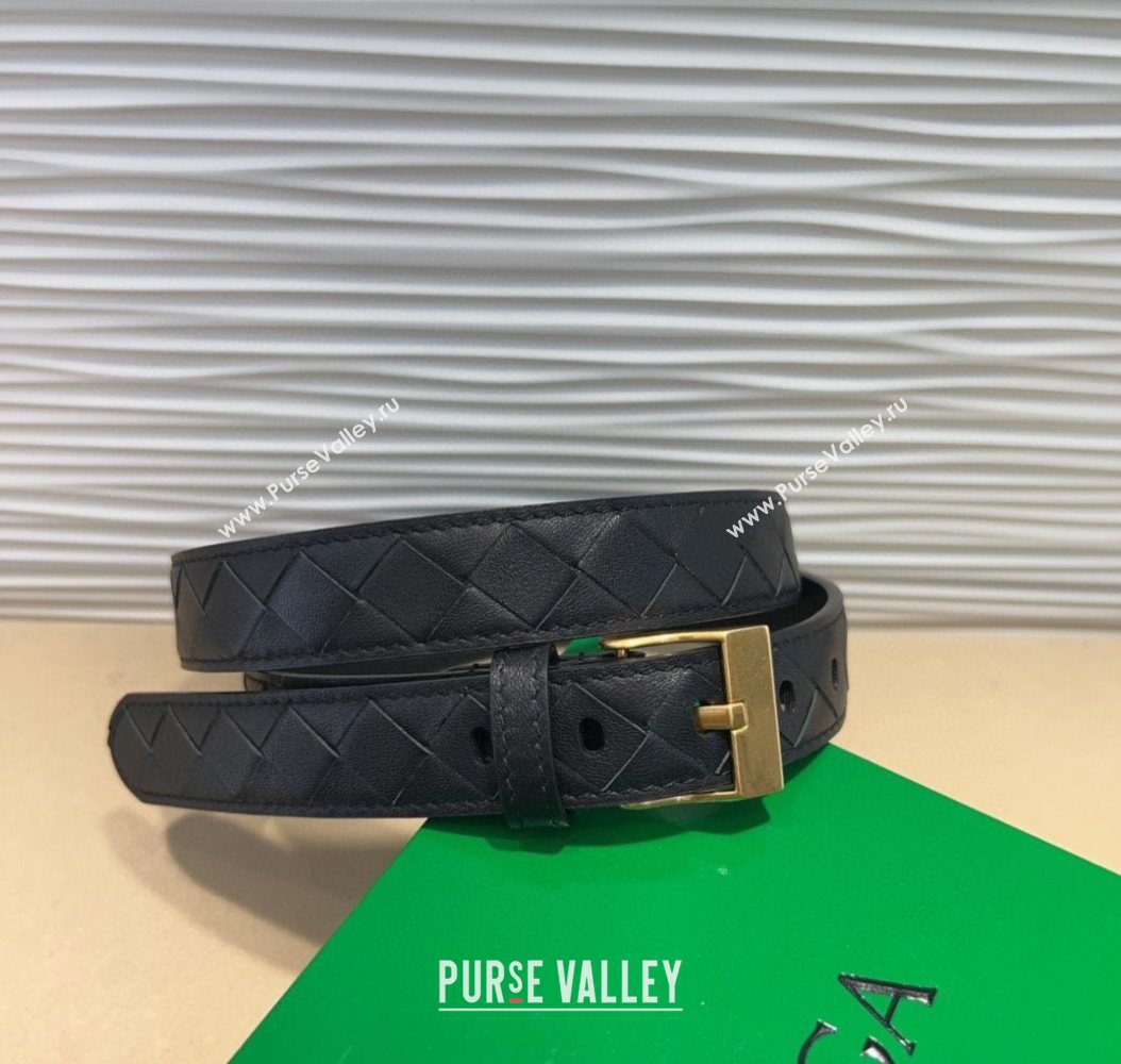 Bottega Veneta Intrecciato Leather Belt 2cm with Pin Buckle Black/Gold 2025 BV26010404 (99-260104080)