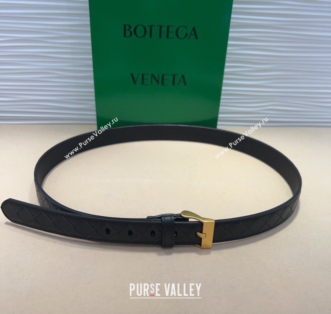 Bottega Veneta Intrecciato Leather Belt 2cm with Pin Buckle Black/Gold 2025 BV26010404 (99-260104080)