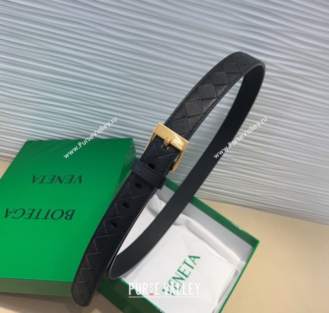 Bottega Veneta Intrecciato Leather Belt 2cm with Pin Buckle Black/Gold 2025 BV26010404 (99-260104080)