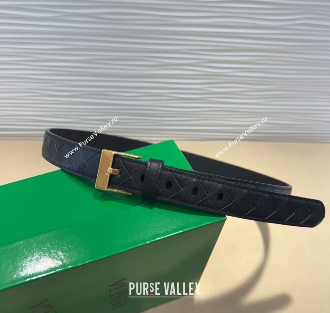 Bottega Veneta Intrecciato Leather Belt 2cm with Pin Buckle Black/Gold 2025 BV26010404 (99-260104080)