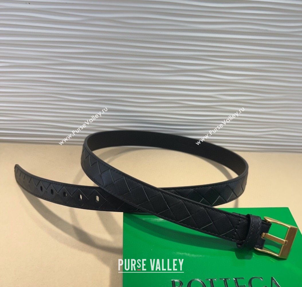 Bottega Veneta Intrecciato Leather Belt 2cm with Pin Buckle Black/Gold 2025 BV26010404 (99-260104080)