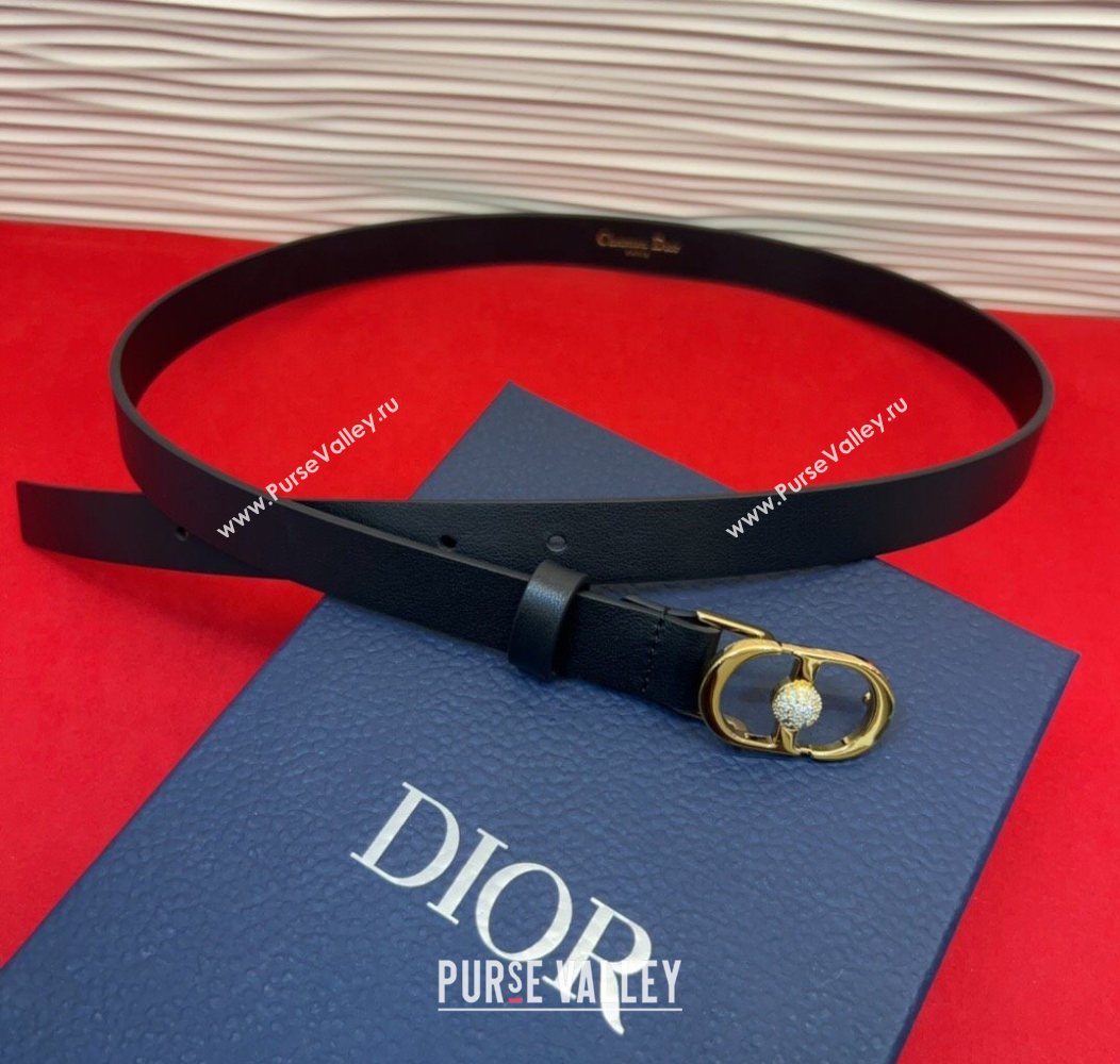 Dior Calfskin Leather Belt 2cm with Strass CD Buckle Black/Gold 2025 1231 (99-251231144)