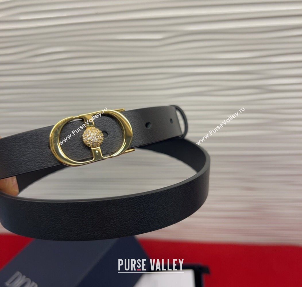 Dior Calfskin Leather Belt 2cm with Strass CD Buckle Black/Gold 2025 1231 (99-251231144)