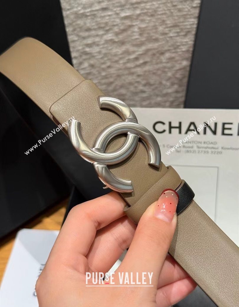 Chanel Calfskin Leather Reversible Belt 3cm with CC Buckle Grey/Silver 2025 1231 (99-251231117)