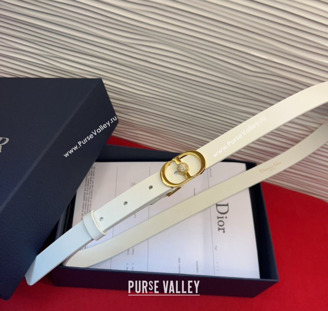 Dior Calfskin Leather Belt 2cm with Strass CD Buckle White/Gold 2025 1231 (99-251231145)