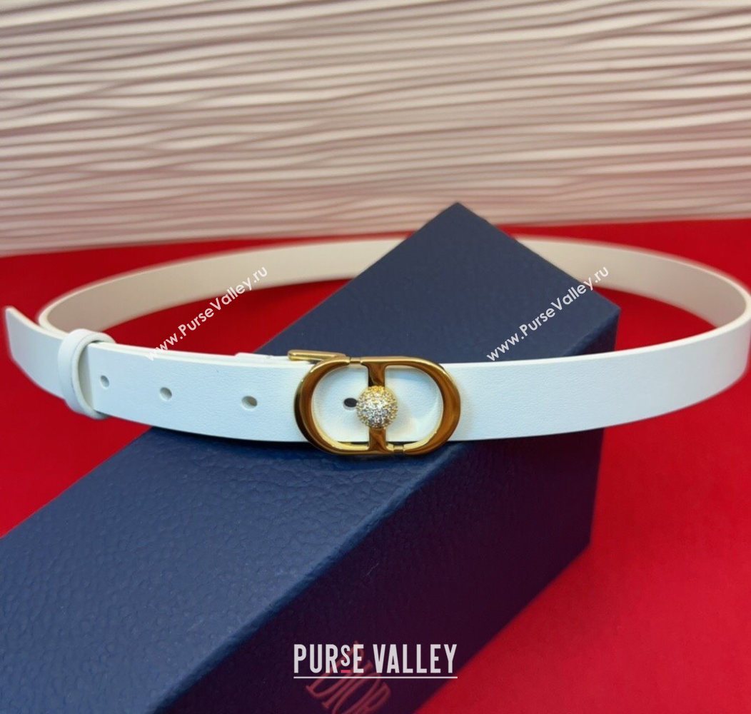 Dior Calfskin Leather Belt 2cm with Strass CD Buckle White/Gold 2025 1231 (99-251231145)