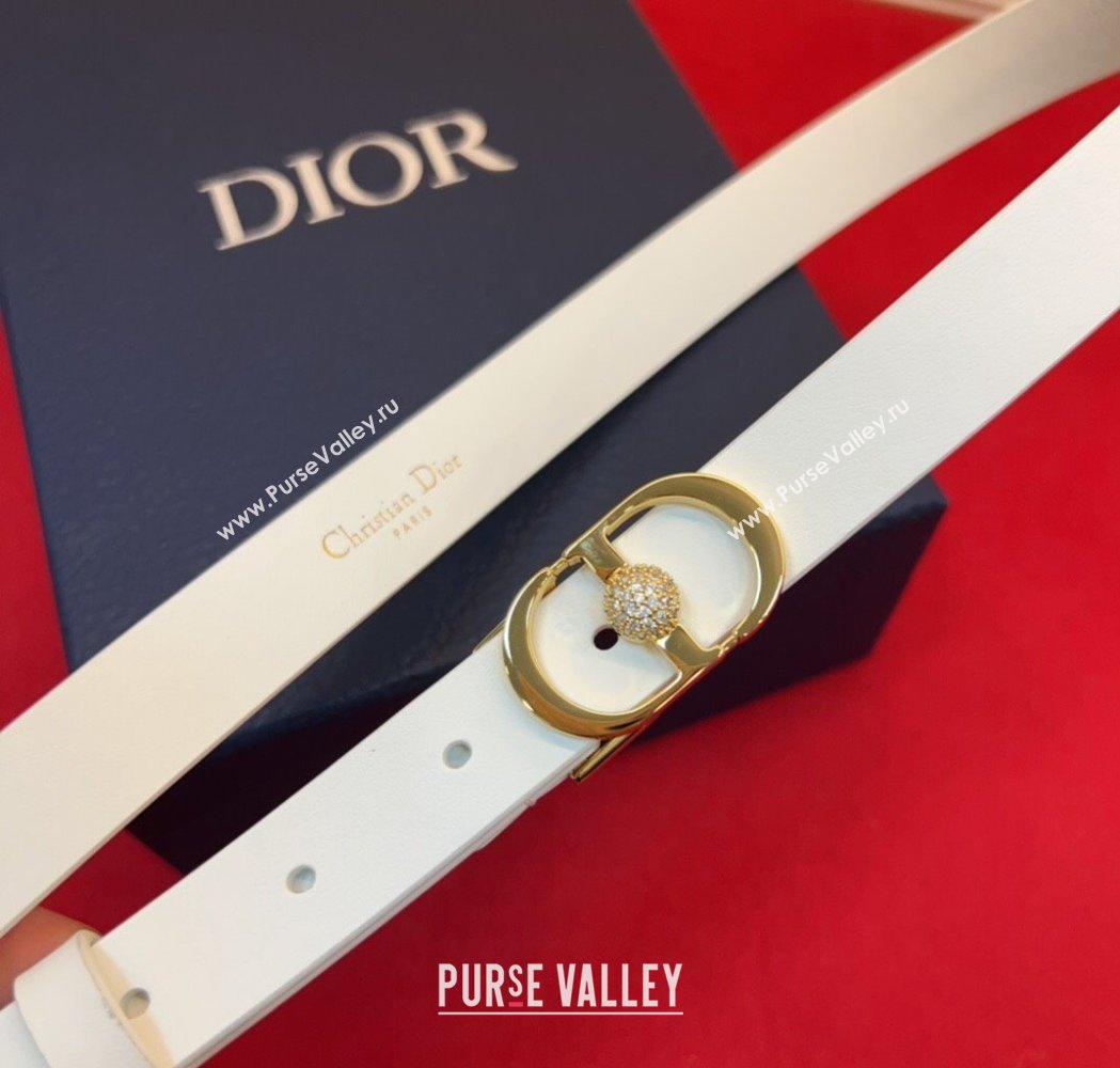 Dior Calfskin Leather Belt 2cm with Strass CD Buckle White/Gold 2025 1231 (99-251231145)