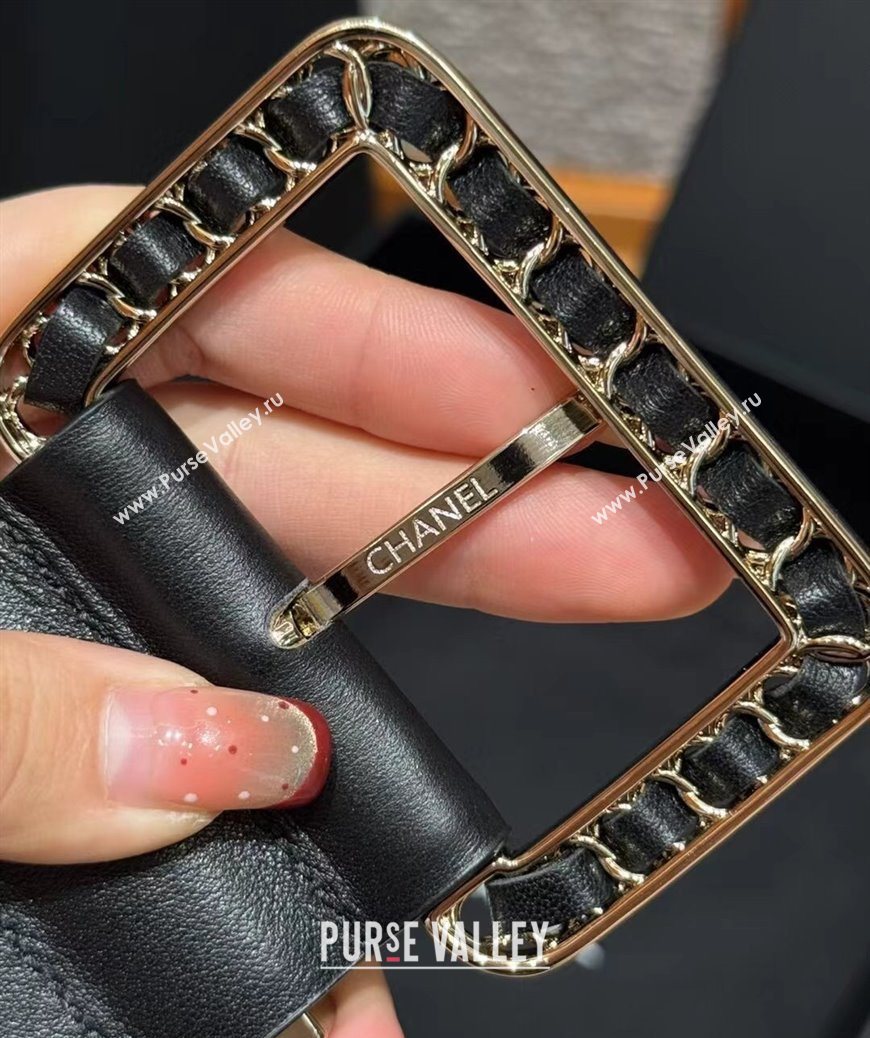Chanel Calfskin Leather Wide Belt 5.5cm with Chain Pin Buckle Black/Gold 2025 1231 (99-251231130)