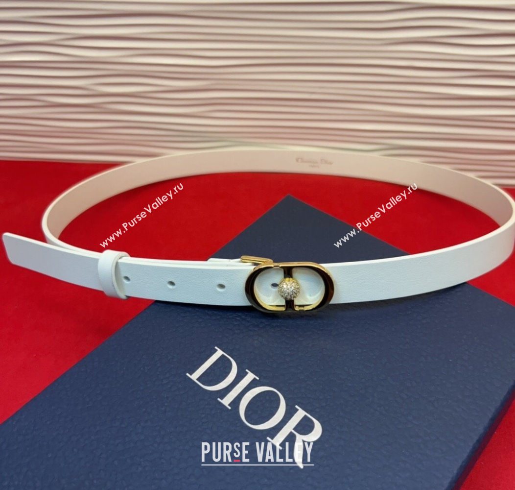 Dior Calfskin Leather Belt 2cm with Strass CD Buckle White/Gold 2025 1231 (99-251231145)