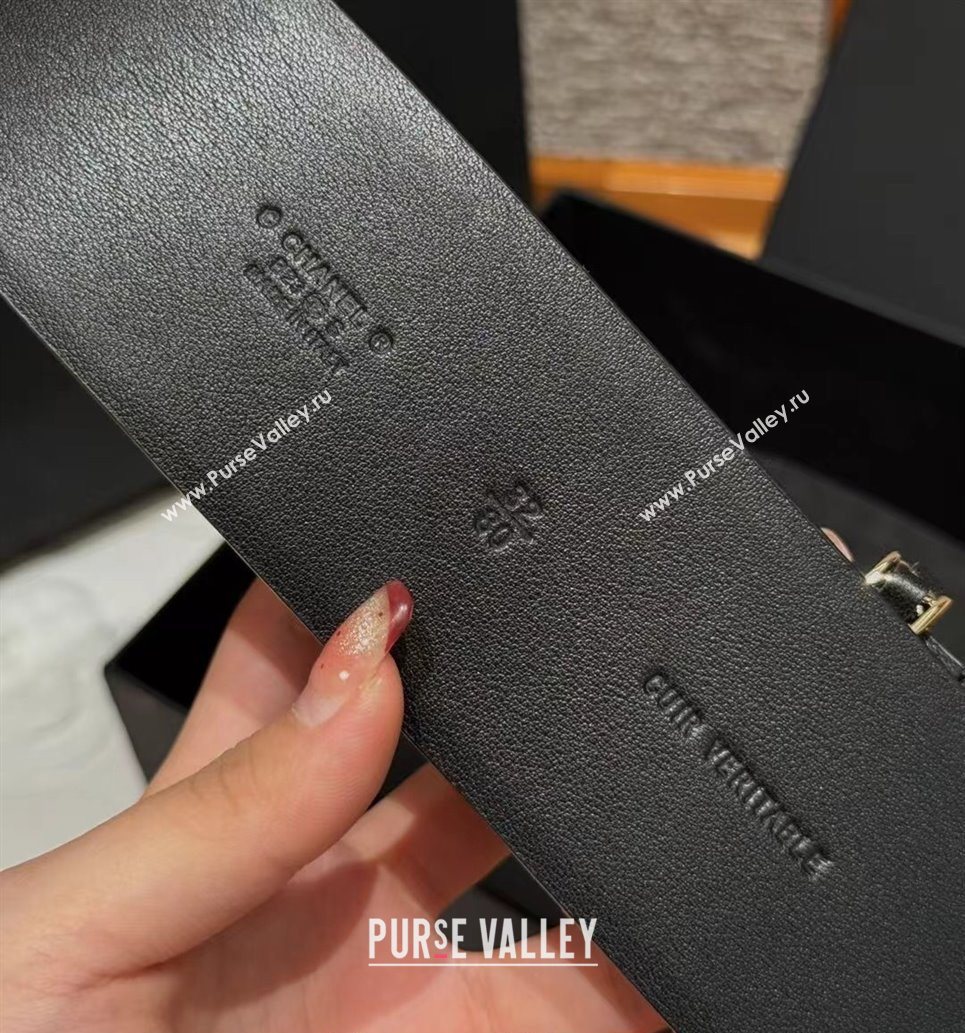 Chanel Calfskin Leather Wide Belt 5.5cm with Chain Pin Buckle Black/Gold 2025 1231 (99-251231130)