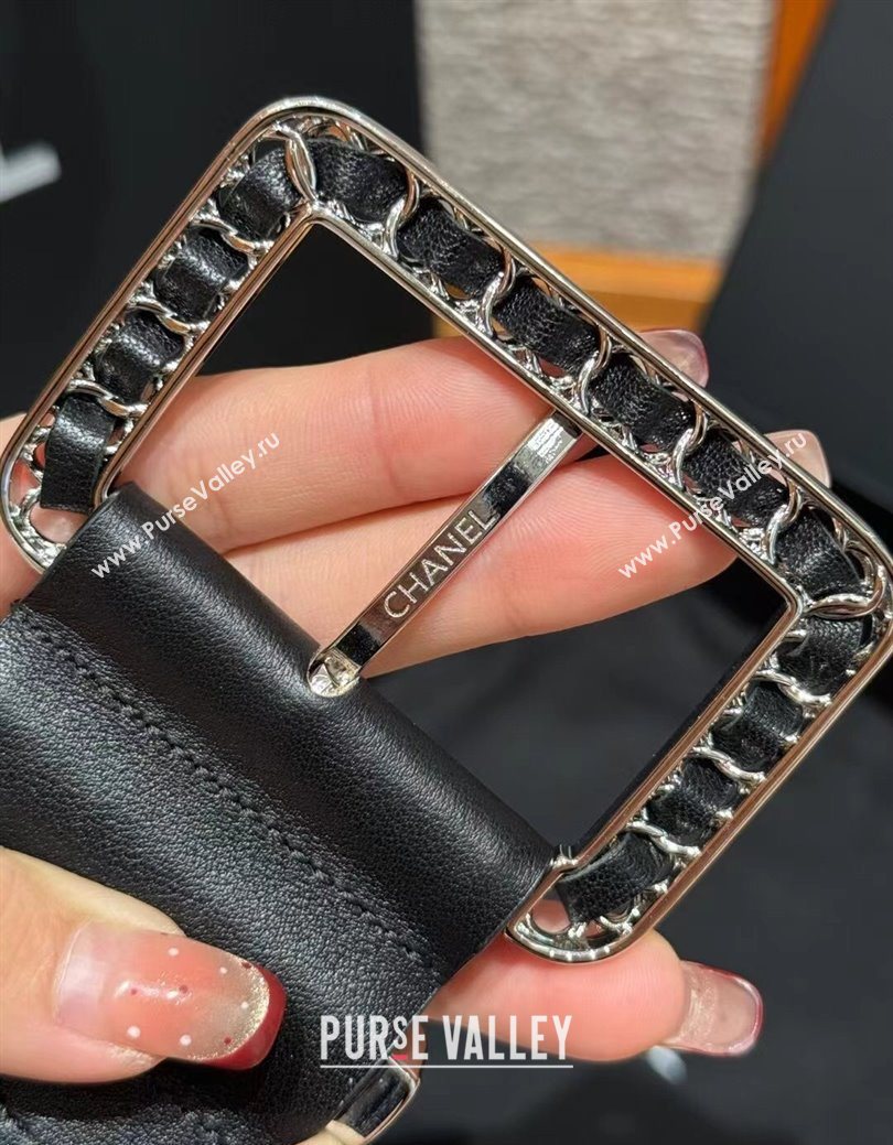 Chanel Calfskin Leather Wide Belt 5.5cm with Chain Pin Buckle Black/Silver 2025 1231 (99-251231131)