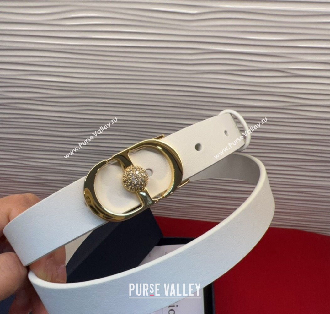 Dior Calfskin Leather Belt 2cm with Strass CD Buckle White/Gold 2025 1231 (99-251231145)