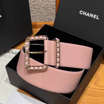 Chanel Calfskin Leather Wide Belt 5.5cm with Chain Pin Buckle Pink/Gold 2025 1231 (99-251231132)