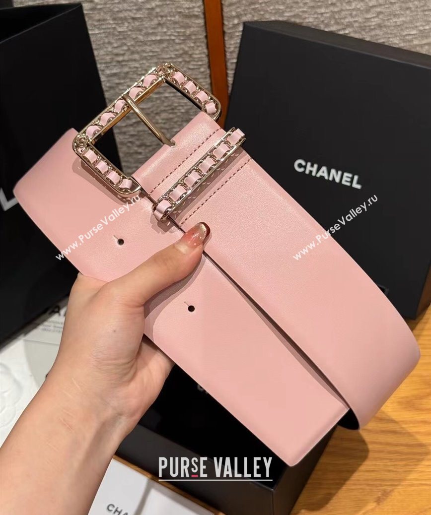 Chanel Calfskin Leather Wide Belt 5.5cm with Chain Pin Buckle Pink/Gold 2025 1231 (99-251231132)