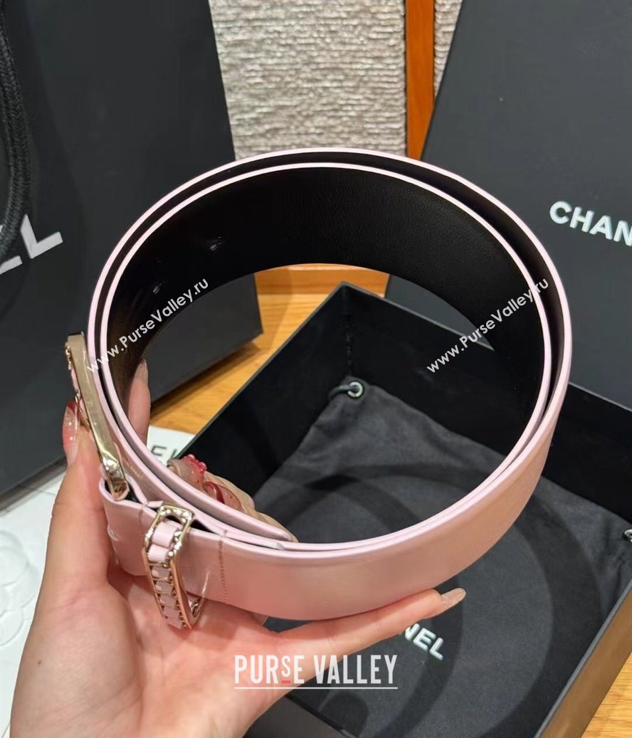 Chanel Calfskin Leather Wide Belt 5.5cm with Chain Pin Buckle Pink/Gold 2025 1231 (99-251231132)