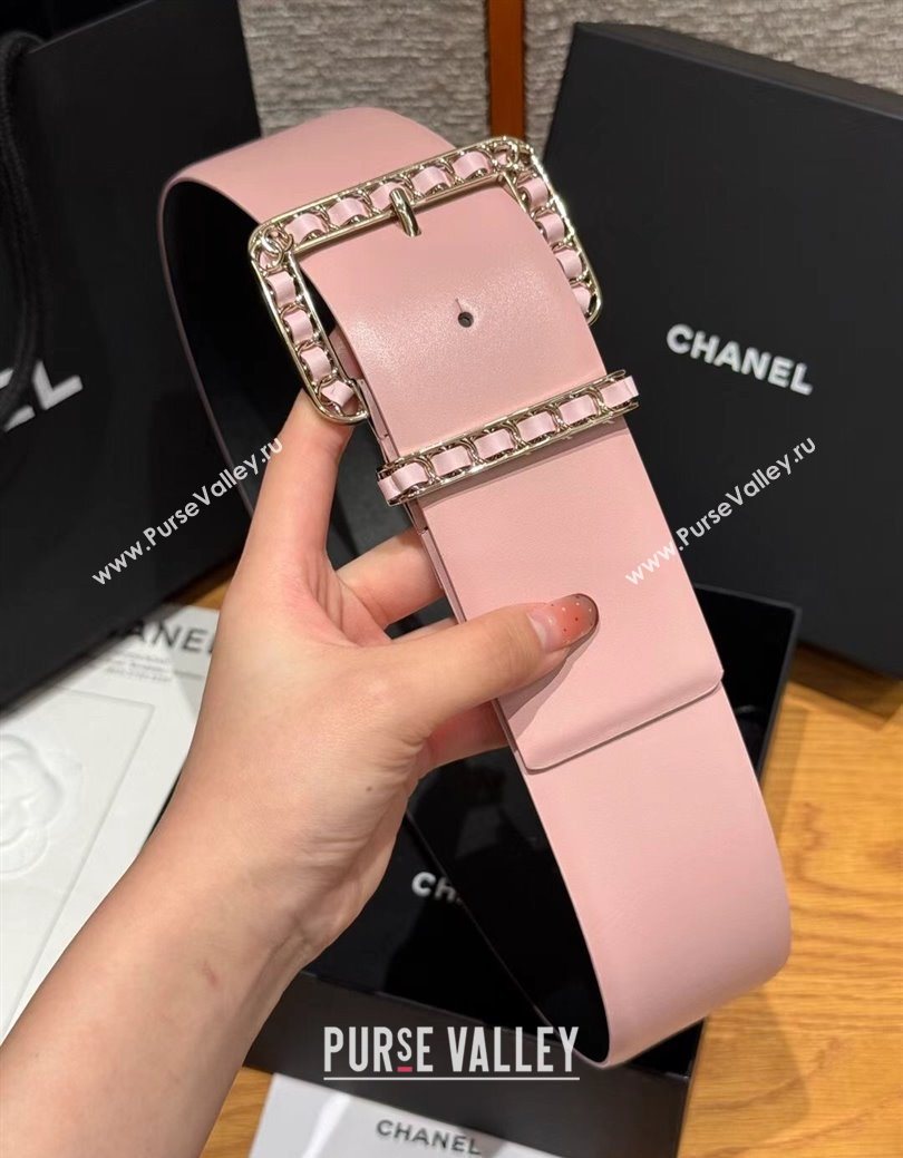 Chanel Calfskin Leather Wide Belt 5.5cm with Chain Pin Buckle Pink/Gold 2025 1231 (99-251231132)