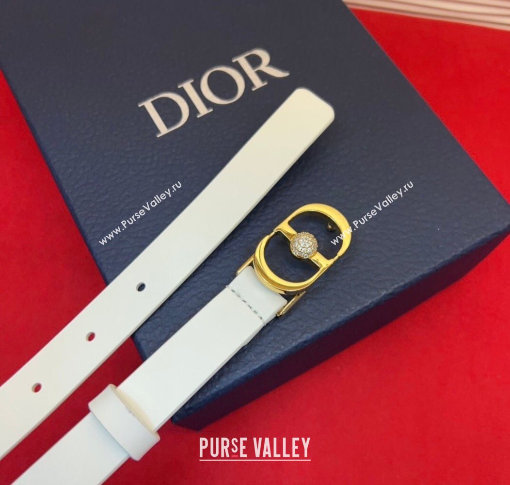 Dior Calfskin Leather Belt 2cm with Strass CD Buckle White/Gold 2025 1231 (99-251231145)