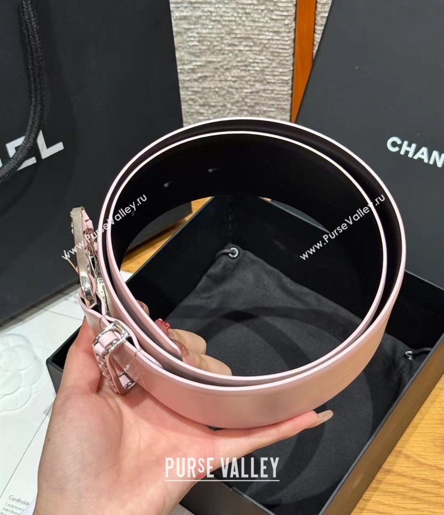 Chanel Calfskin Leather Wide Belt 5.5cm with Chain Pin Buckle Pink/Silver 2025 1231 (99-251231133)
