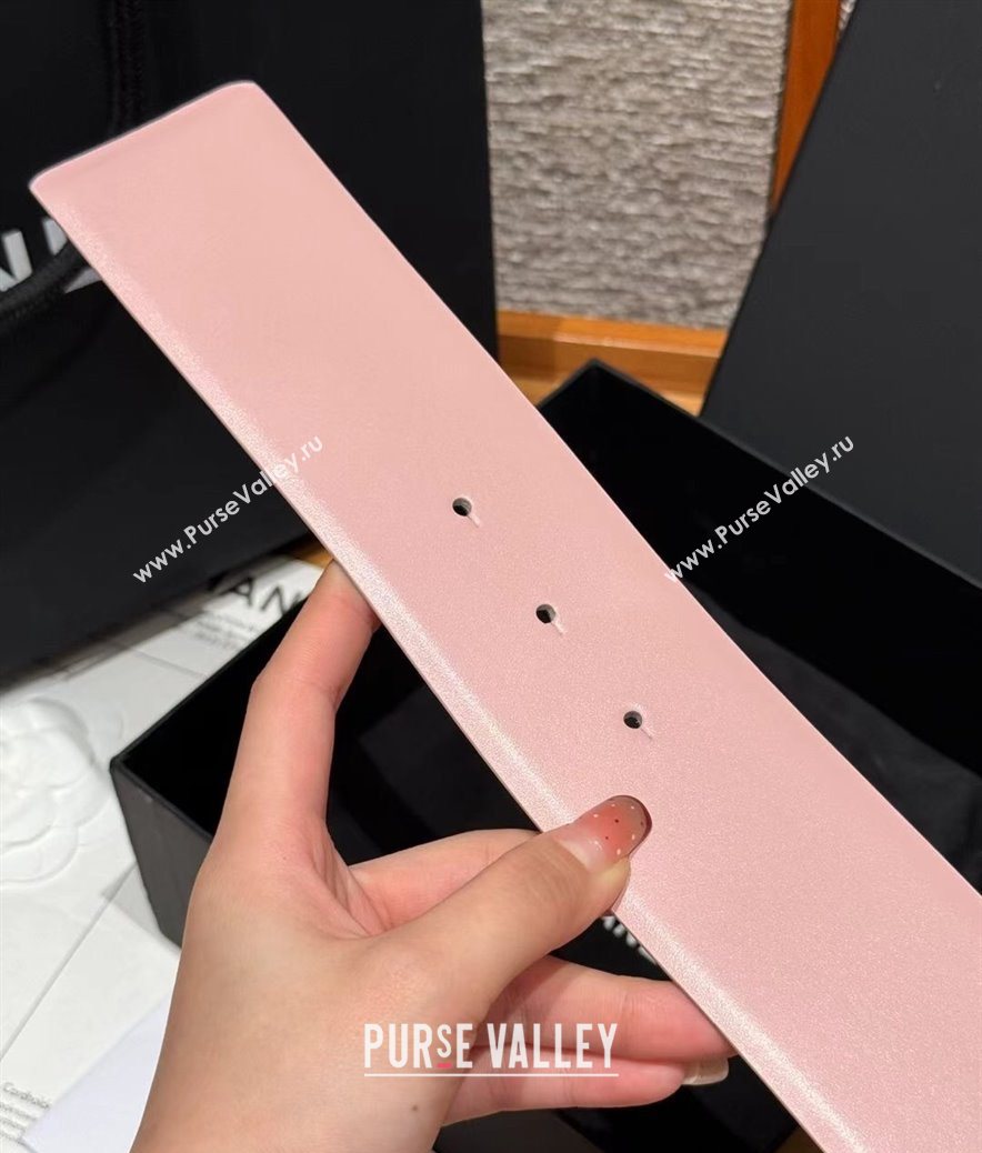 Chanel Calfskin Leather Wide Belt 5.5cm with Chain Pin Buckle Pink/Silver 2025 1231 (99-251231133)