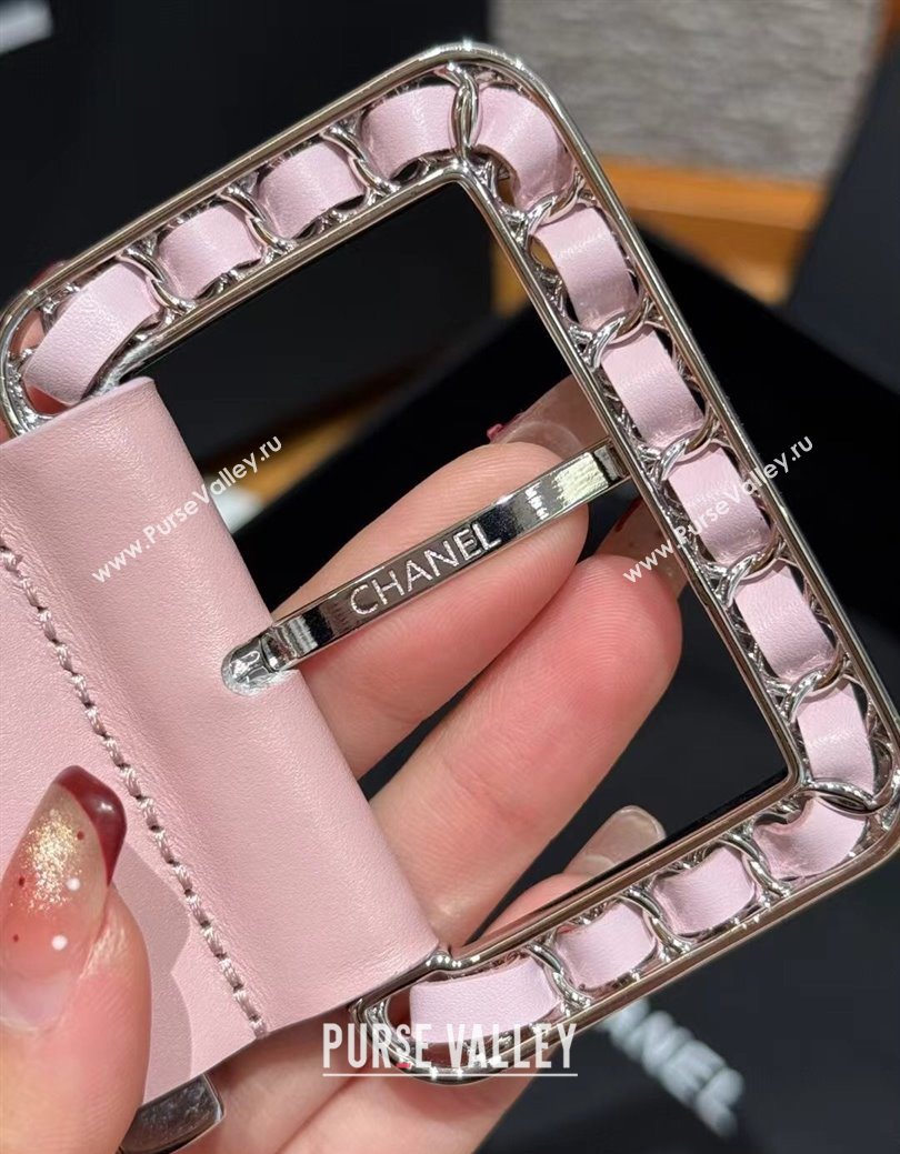 Chanel Calfskin Leather Wide Belt 5.5cm with Chain Pin Buckle Pink/Silver 2025 1231 (99-251231133)