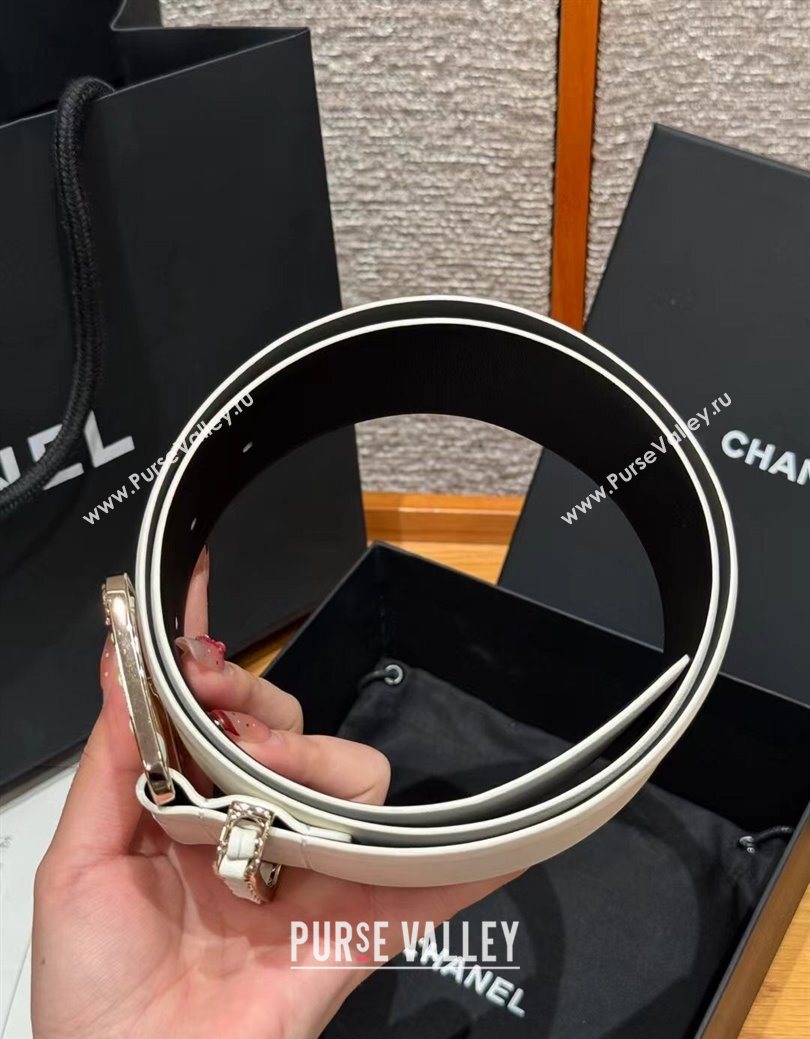 Chanel Calfskin Leather Wide Belt 5.5cm with Chain Pin Buckle White/Gold 2025 1231 (99-251231134)