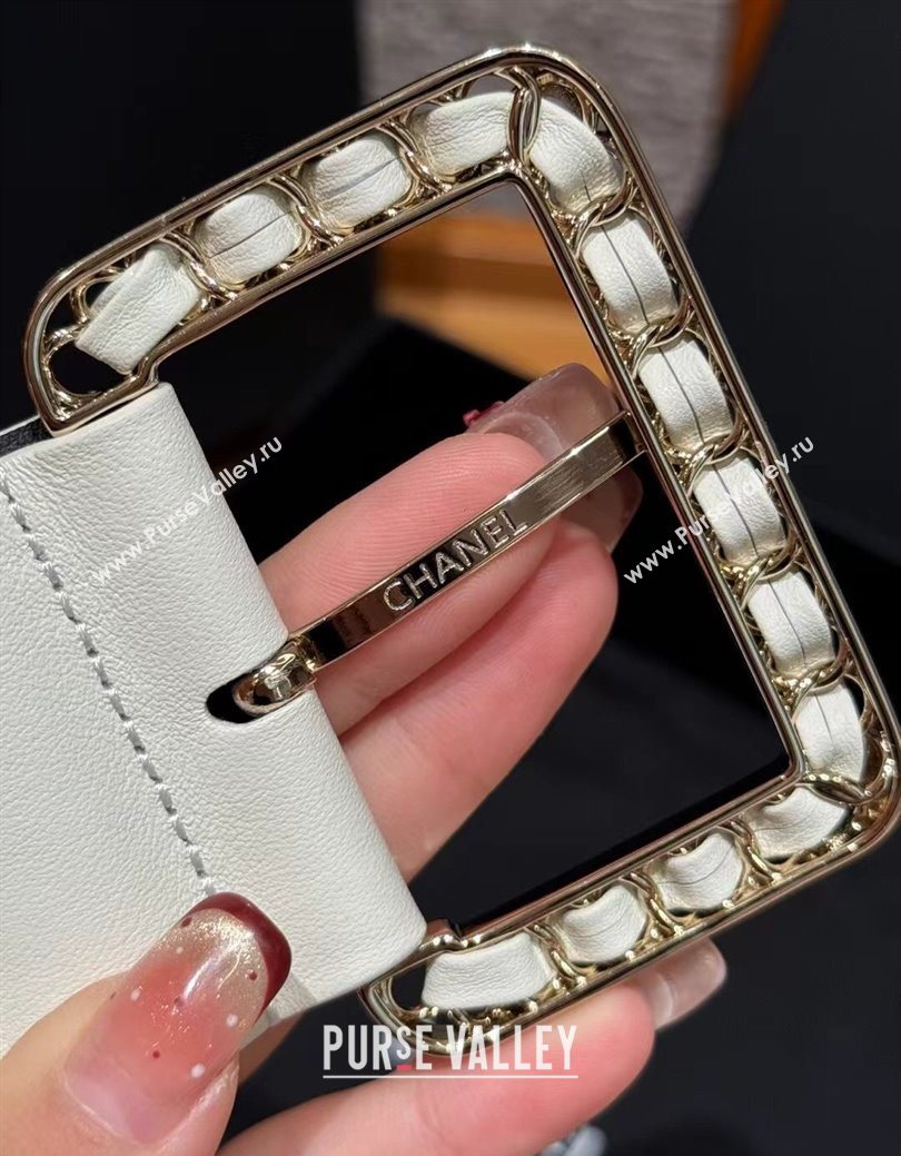Chanel Calfskin Leather Wide Belt 5.5cm with Chain Pin Buckle White/Gold 2025 1231 (99-251231134)