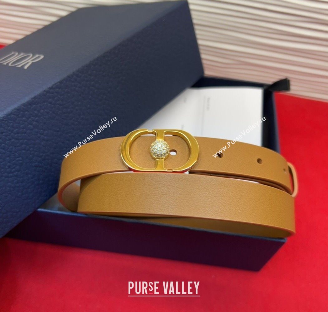 Dior Calfskin Leather Belt 2cm with Strass CD Buckle Brown/Gold 2025 1231 (99-251231146)