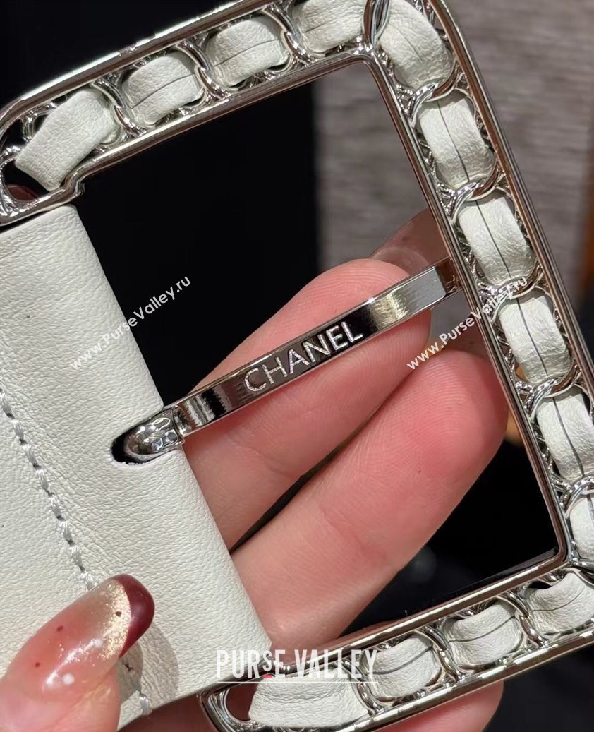 Chanel Calfskin Leather Wide Belt 5.5cm with Chain Pin Buckle White/Silver 2025 1231 (99-251231135)
