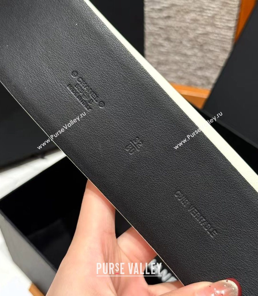 Chanel Calfskin Leather Wide Belt 5.5cm with Chain Pin Buckle White/Silver 2025 1231 (99-251231135)