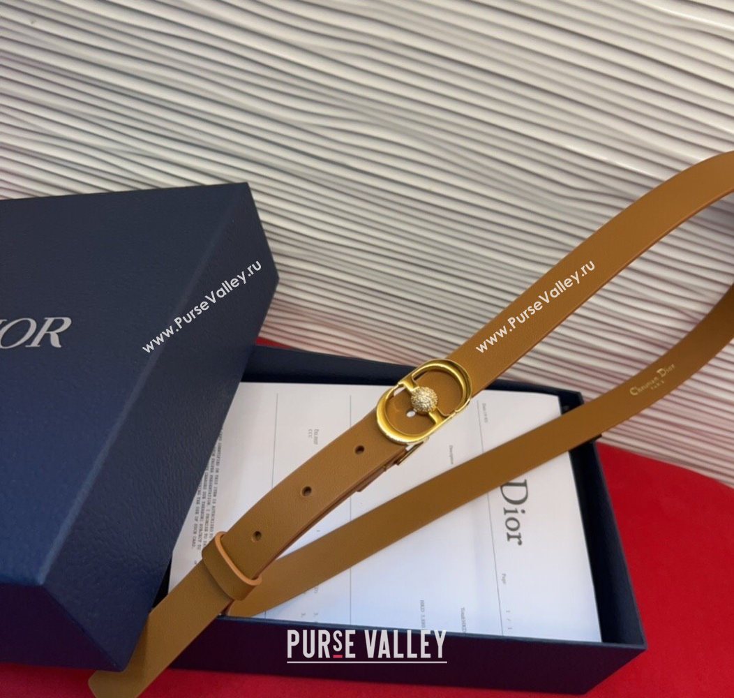 Dior Calfskin Leather Belt 2cm with Strass CD Buckle Brown/Gold 2025 1231 (99-251231146)