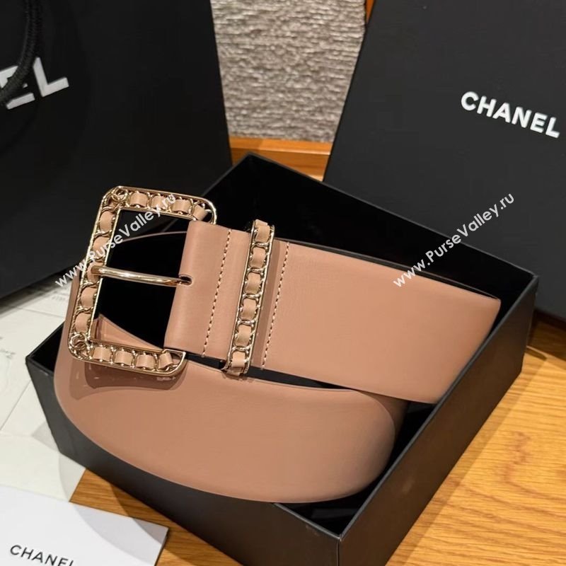 Chanel Calfskin Leather Wide Belt 5.5cm with Chain Pin Buckle Beige/Gold 2025 1231 (99-251231136)
