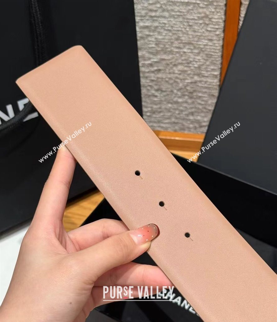 Chanel Calfskin Leather Wide Belt 5.5cm with Chain Pin Buckle Beige/Gold 2025 1231 (99-251231136)
