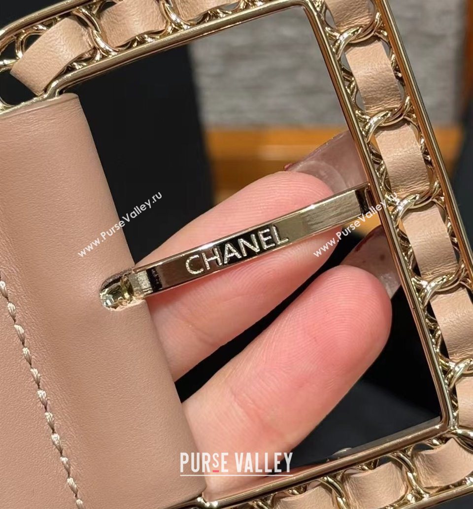 Chanel Calfskin Leather Wide Belt 5.5cm with Chain Pin Buckle Beige/Gold 2025 1231 (99-251231136)