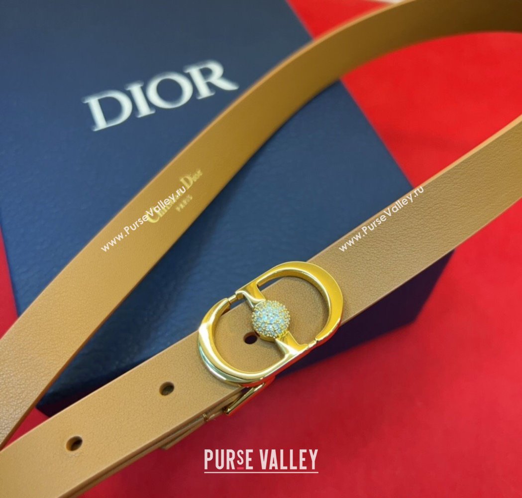 Dior Calfskin Leather Belt 2cm with Strass CD Buckle Brown/Gold 2025 1231 (99-251231146)