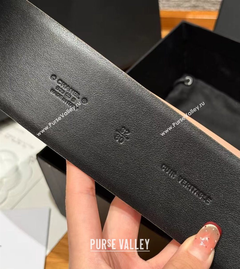 Chanel Calfskin Leather Wide Belt 5.5cm with Chain Pin Buckle Beige/Silver 2025 1231 (99-251231137)