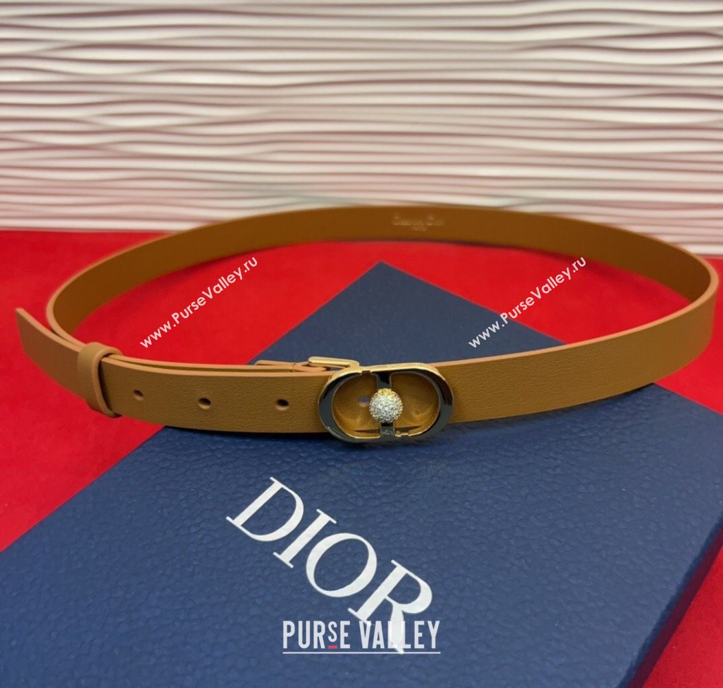 Dior Calfskin Leather Belt 2cm with Strass CD Buckle Brown/Gold 2025 1231 (99-251231146)