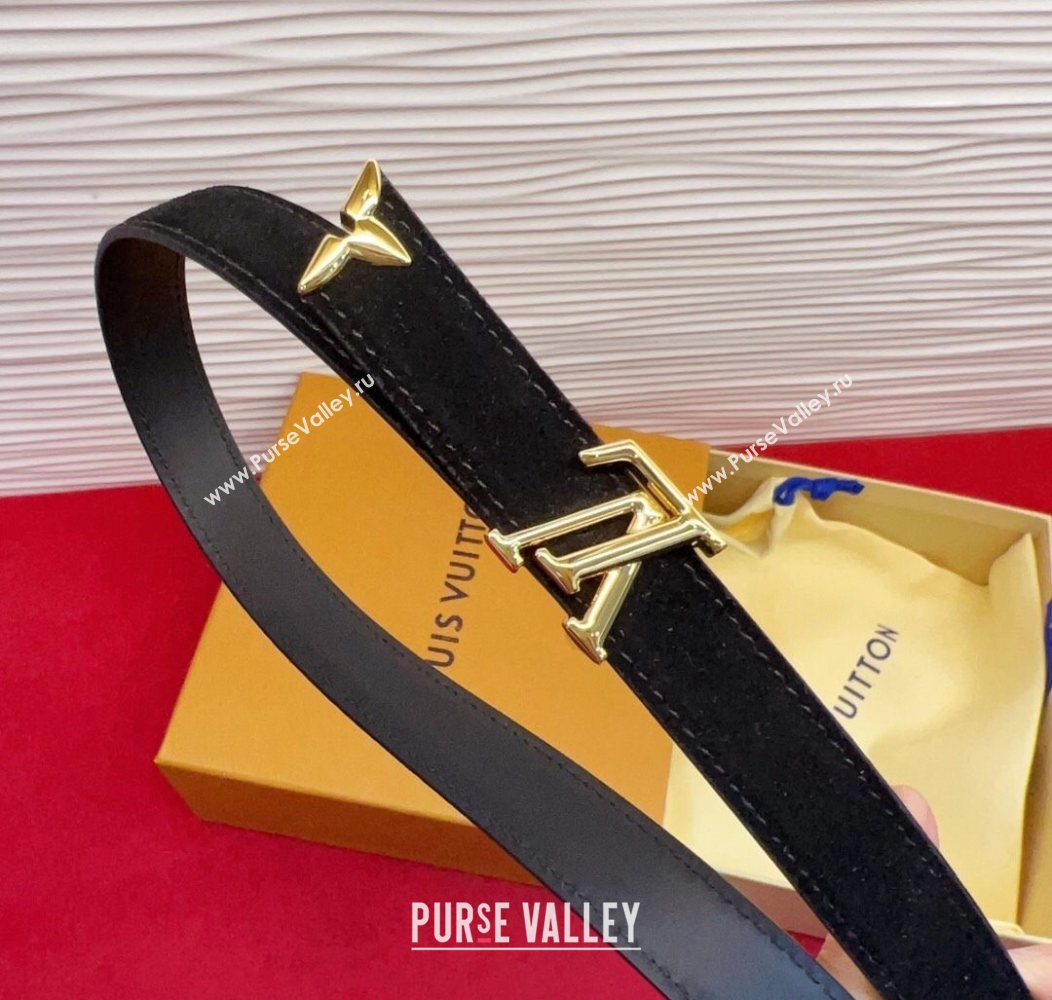 Louis Vuitton Pretty LV Belt 2cm in Suede and Leather Black/Gold 2026 M8232 (99-260104009)