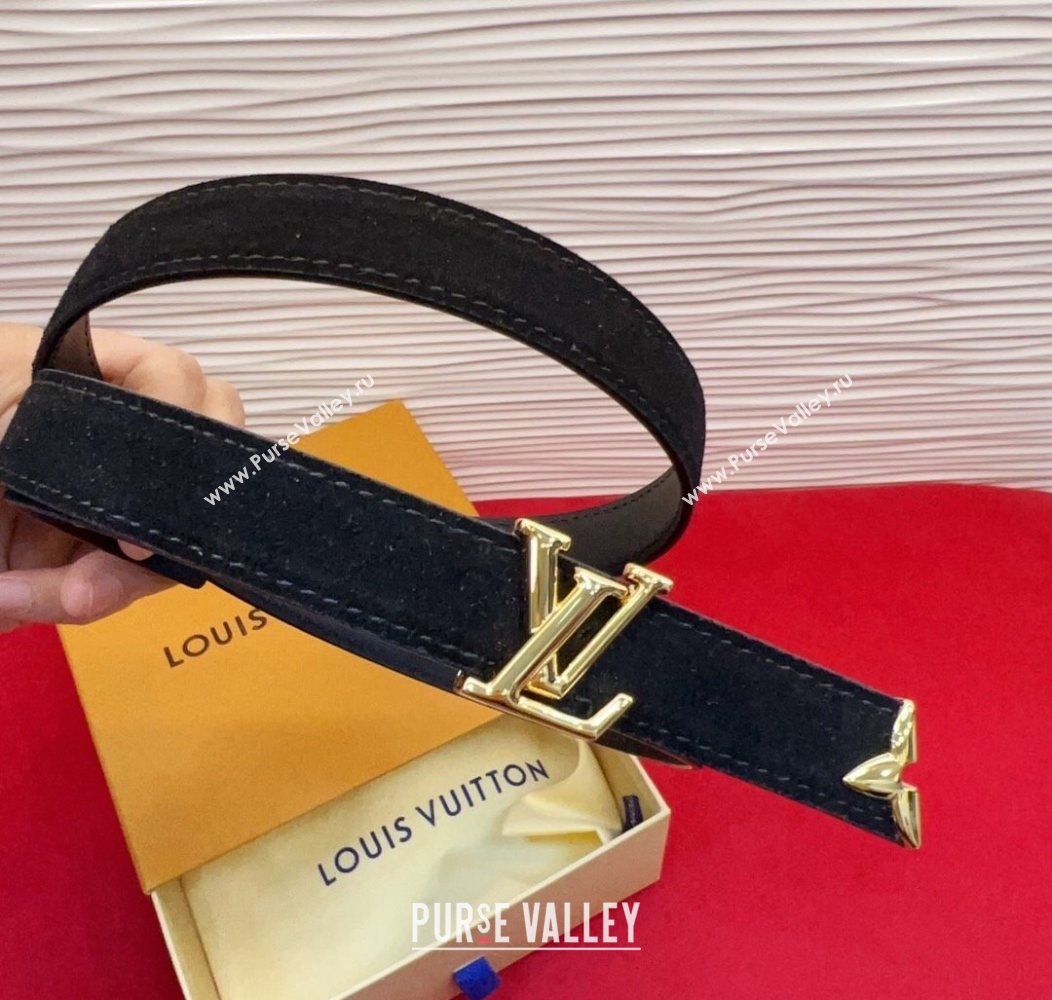 Louis Vuitton Pretty LV Belt 2cm in Suede and Leather Black/Gold 2026 M8232 (99-260104009)