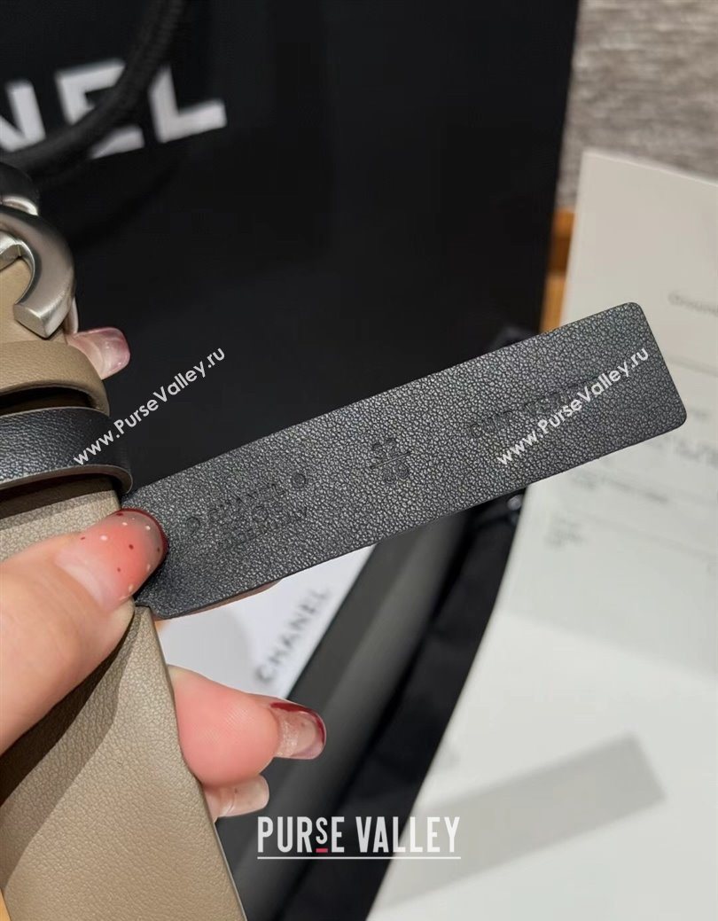 Chanel Calfskin Leather Reversible Belt 3cm with CC Buckle Grey/Silver 2025 1231 (99-251231117)