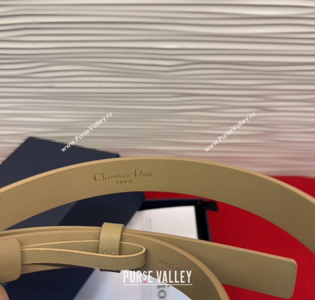 Dior Calfskin Leather Belt 2cm with Strass CD Buckle Beige/Gold 2025 1231 (99-251231147)