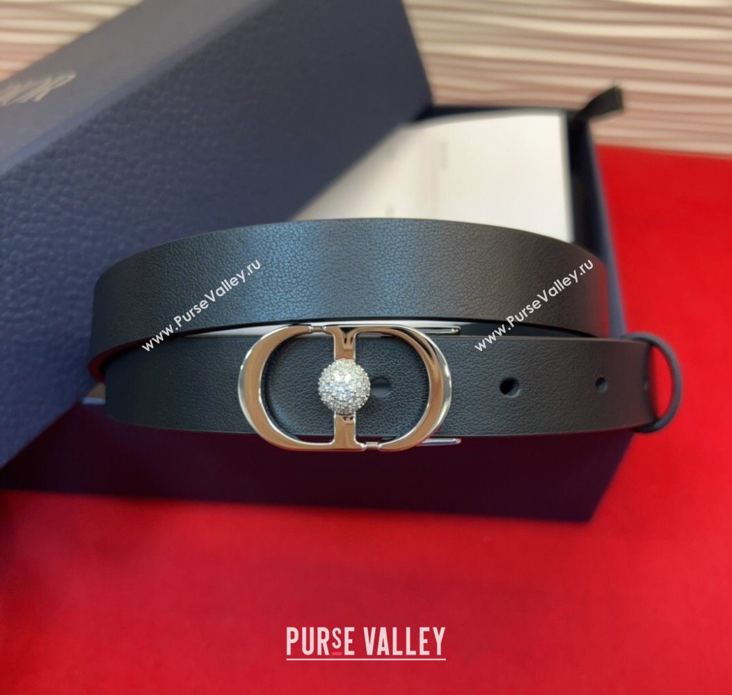 Dior Calfskin Leather Belt 2cm with Strass CD Buckle Black/Silver 2025 1231 (99-251231148)