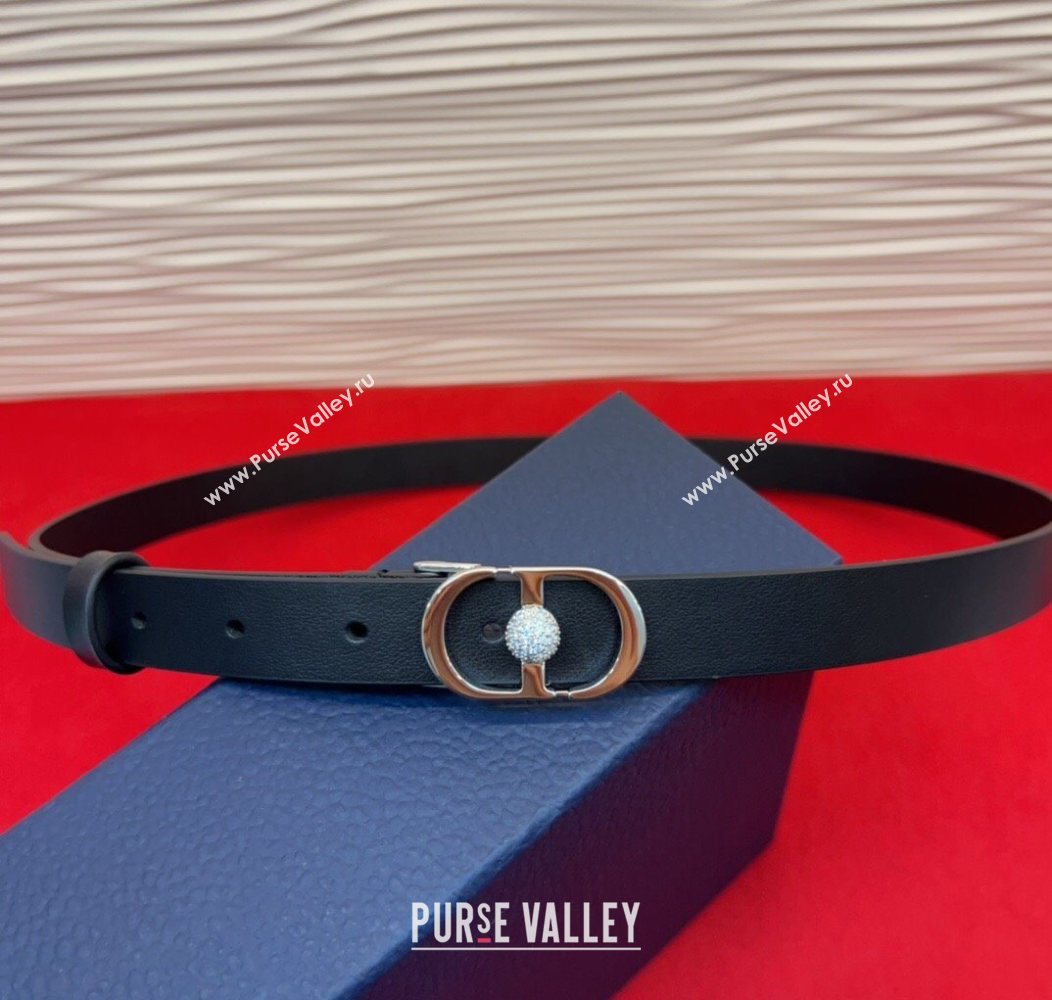 Dior Calfskin Leather Belt 2cm with Strass CD Buckle Black/Silver 2025 1231 (99-251231148)
