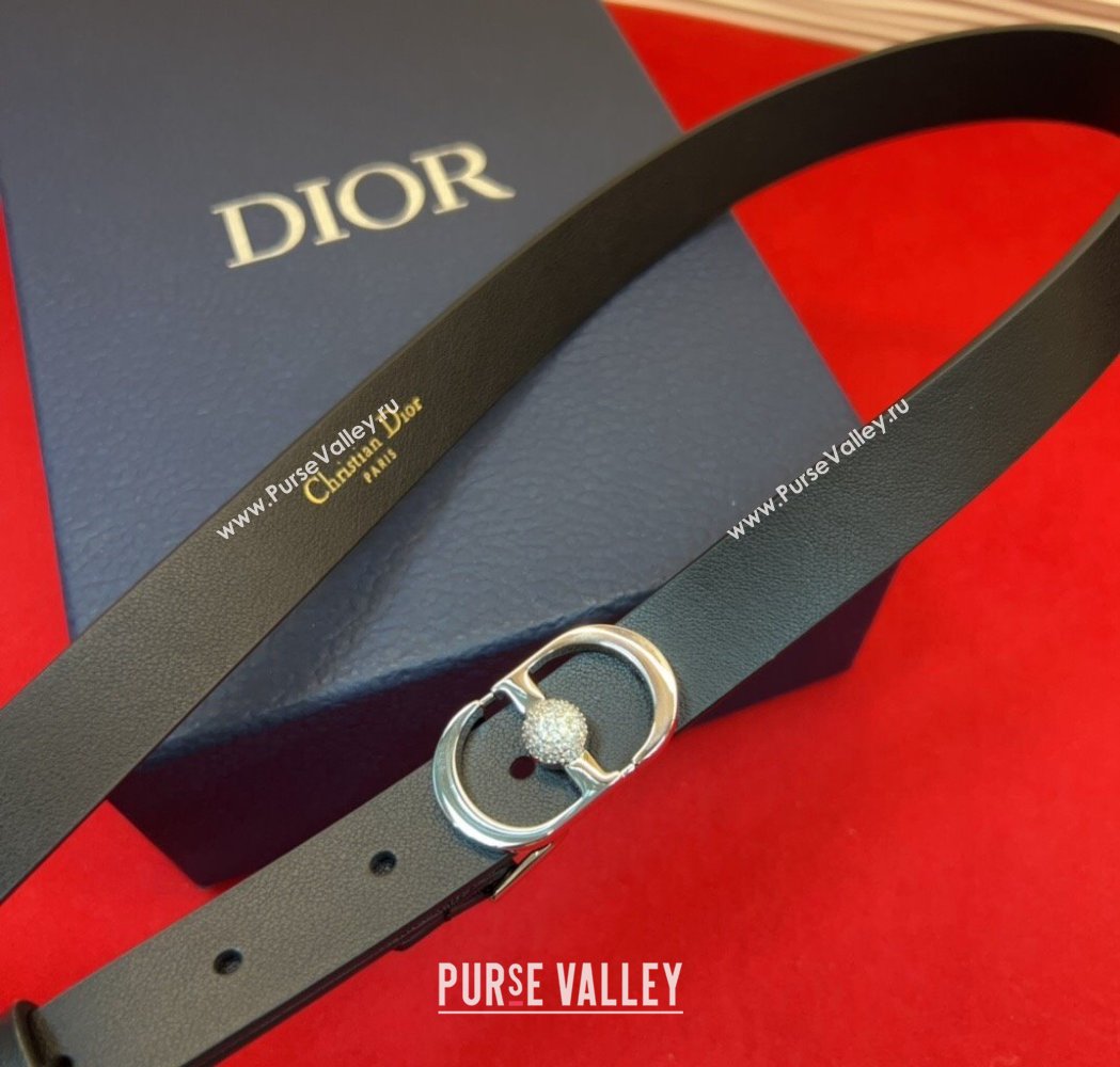 Dior Calfskin Leather Belt 2cm with Strass CD Buckle Black/Silver 2025 1231 (99-251231148)