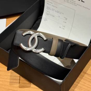 Chanel Calfskin Leather Reversible Belt 3cm with CC Buckle Black/Silver 2025 123102 (99-251231116)