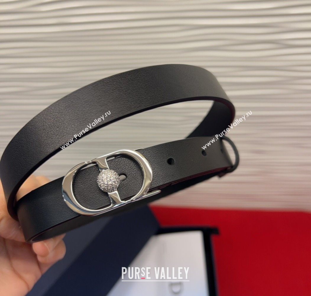 Dior Calfskin Leather Belt 2cm with Strass CD Buckle Black/Silver 2025 1231 (99-251231148)