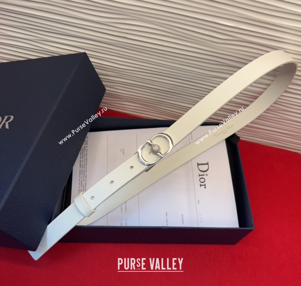 Dior Calfskin Leather Belt 2cm with Strass CD Buckle White/Silver 2025 1231 (99-251231149)