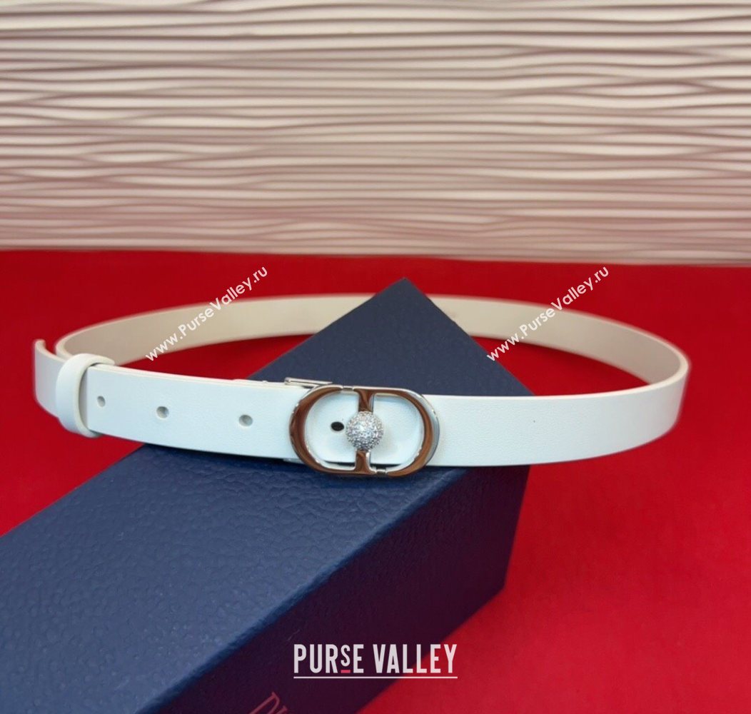 Dior Calfskin Leather Belt 2cm with Strass CD Buckle White/Silver 2025 1231 (99-251231149)