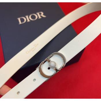 Dior Calfskin Leather Belt 2cm with Strass CD Buckle White/Silver 2025 1231 (99-251231149)