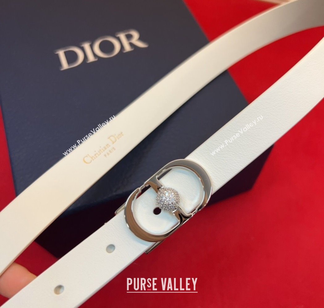 Dior Calfskin Leather Belt 2cm with Strass CD Buckle White/Silver 2025 1231 (99-251231149)